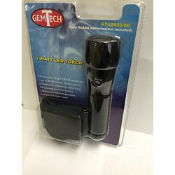 GemTech GT-L8802-BG - LED Flashlight, Black Color, With Black Rubber Grip